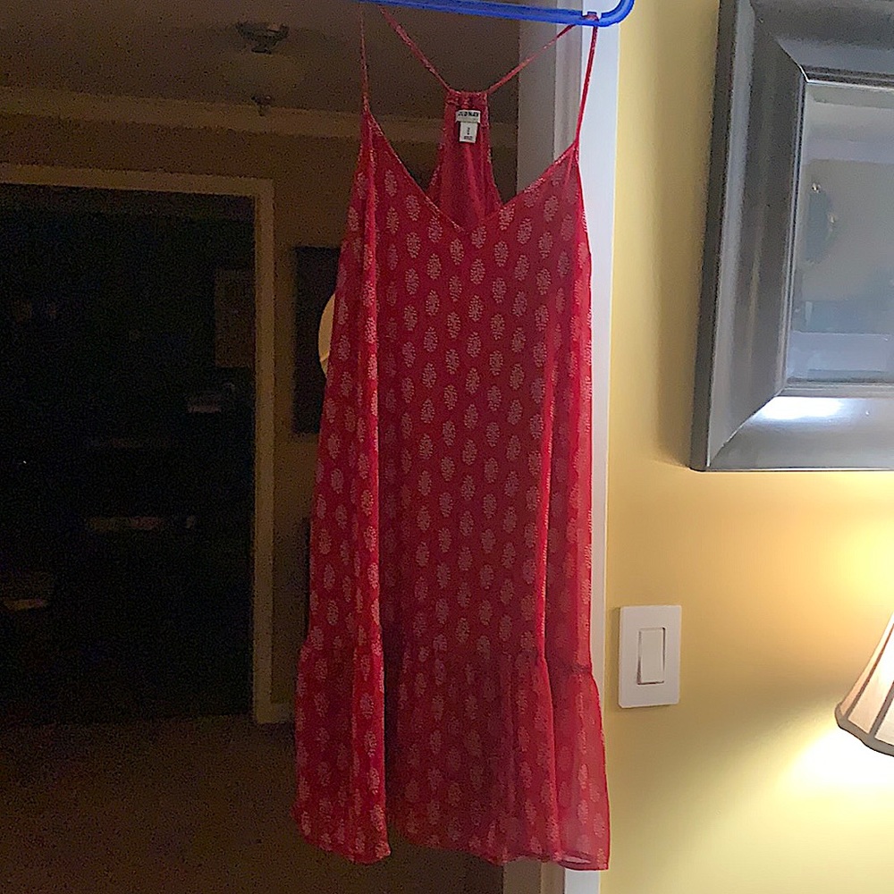 Old Navy Red Printed Tiered Spaghetti-Strap Dress